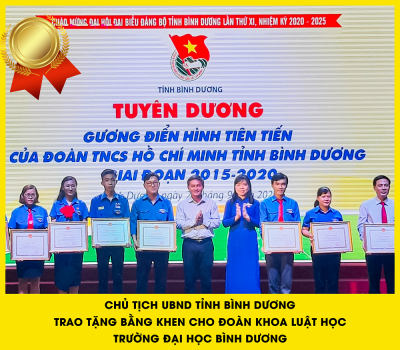 Chủ tịch UBND tỉnh Bình Dương tặng bằng khen cho Đoàn Khoa Luật học Trường Đại học Bình Dương