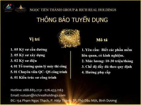 Ngọc Tiến Thành Group & Rich Real Holdings tuyển dụng