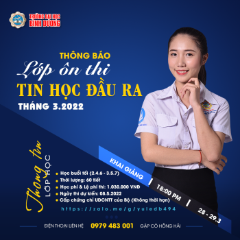 Trung tâm Tin học thông báo tổ chức lớp ôn thi tin học đầu ra tháng 3 năm 2022